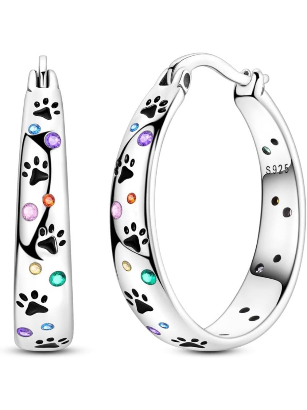 Colorful 925 Sterling Silver Hoops Earrings with Pet Claw Design for Women